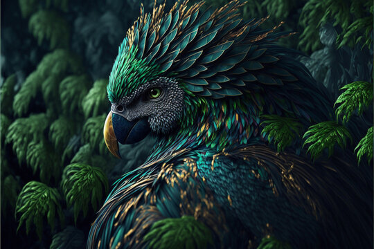 Beautiful tropical bird, colorful animal illustration