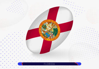 Rugby ball with the flag of Florida on it. Equipment for rugby team of Florida.