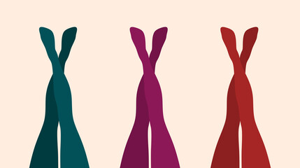 Beautiful female legs raised up in colorful tights on beige background. Flat vector illustration
