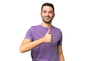 Young handsome caucasian man over isolated background giving a thumbs up gesture