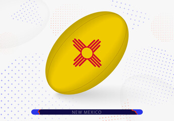 Rugby ball with the flag of New Mexico on it. Equipment for rugby team of New Mexico.