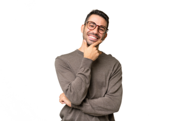 Young handsome caucasian man over isolated background happy and smiling