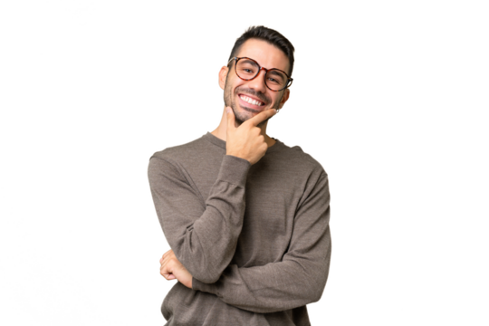 Young handsome caucasian man over isolated background happy and smiling