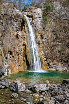 Waterfall d&rsquo;Ampola is one of the most photogenic waterfalls of Italy, is located in Val d&rsquo;Ampola, east of Storo Village, Trento province in the region Trentino &ndash; Alto Adige (S&uuml;dtirol), Italy, Europe