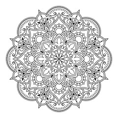 Black line mandala on white background. Round Ornament Pattern. Indian. Arabic, Islam ornament, Buddhism culture symbol
