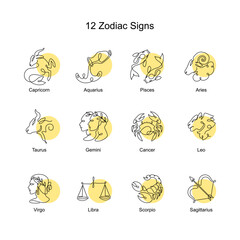 set of 12 zodiac signs in minimal line art