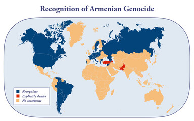 Map with the recognition of the Armenian Genocide from the different countries of the world