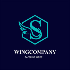 Initial S Letter with Wing Bird in Line Art Style Logo Idea Template
