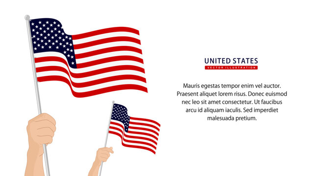 Hand holding United States flag. Illustration in flat style. Waving flag of United States isolated. vector illustration