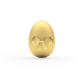 Easter golden egg decorated with a bow. 3D illustration