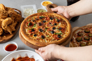 Korean food dishes pizza