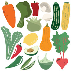 Vector illustration of fresh vegetable collection on white background