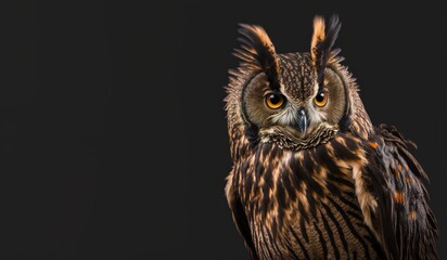 A close-up zoomed off a Beautiful owl portrait with a blurred forest background generative ai
