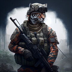 Tiger in military clothes