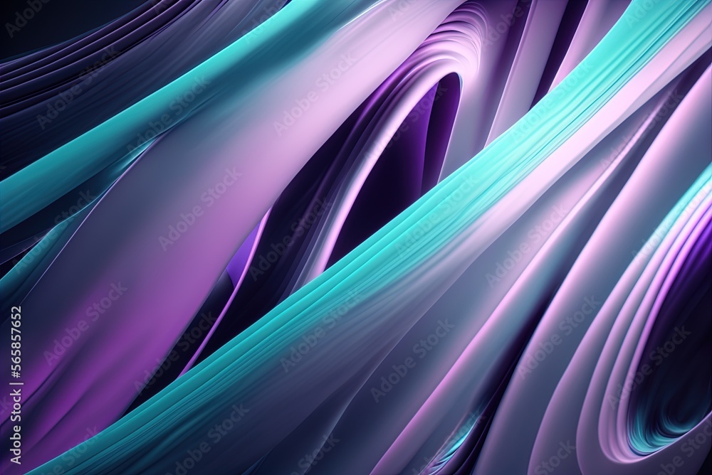 Poster background of abstract swoosh shape in lilac, turquoise, and blue. generative ai