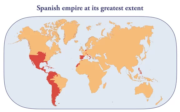 Map of the Spanish empire at its greatest extend in 1790 Stock