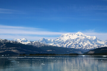 View of Mount Saint Elias in Alaska seen from Icy Bay, United States, North America   