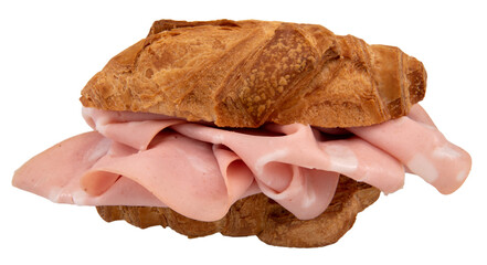 Croissant sandwich with mortadella salami,  italian schiocco (puff bread) with Bologna mortadella slices, cut out © framarzo