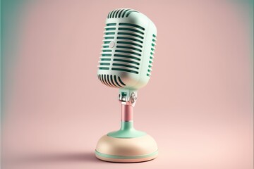 3d cute pastel microphone isolated on pastel background. Generative AI.