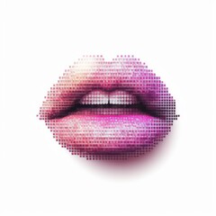 Pink lip in pixel art style isolated on white background. Generative AI.