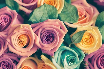 Belles roses, fleurs avec beaucoup de couleurs, idéales comme fond d'écran, carte postale de la Saint-Valentin. - obrazy, fototapety, plakaty