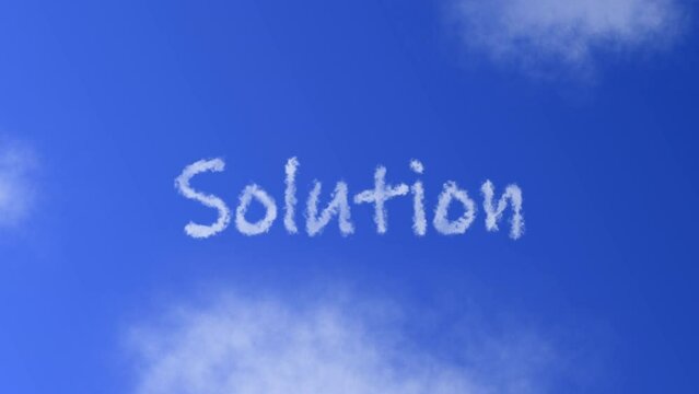 Solution Text or Word with Cloud Effect Symbol Animation on Blue Sky