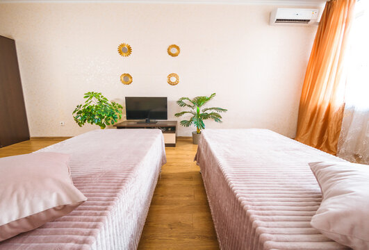 Hotel Room Bedroom With Two Separate Single Beds