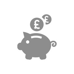 Piggy bank and British pound vector icon. Savings, money and finance fill symbol.