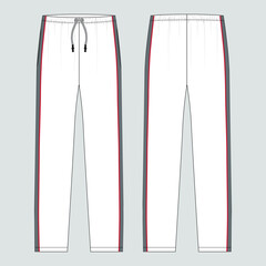 Sports jersey pant technical fashion flat sketch vector illustration template front and back views. Sportswear pant design Isolated on grey background. Easy edit and customizable.