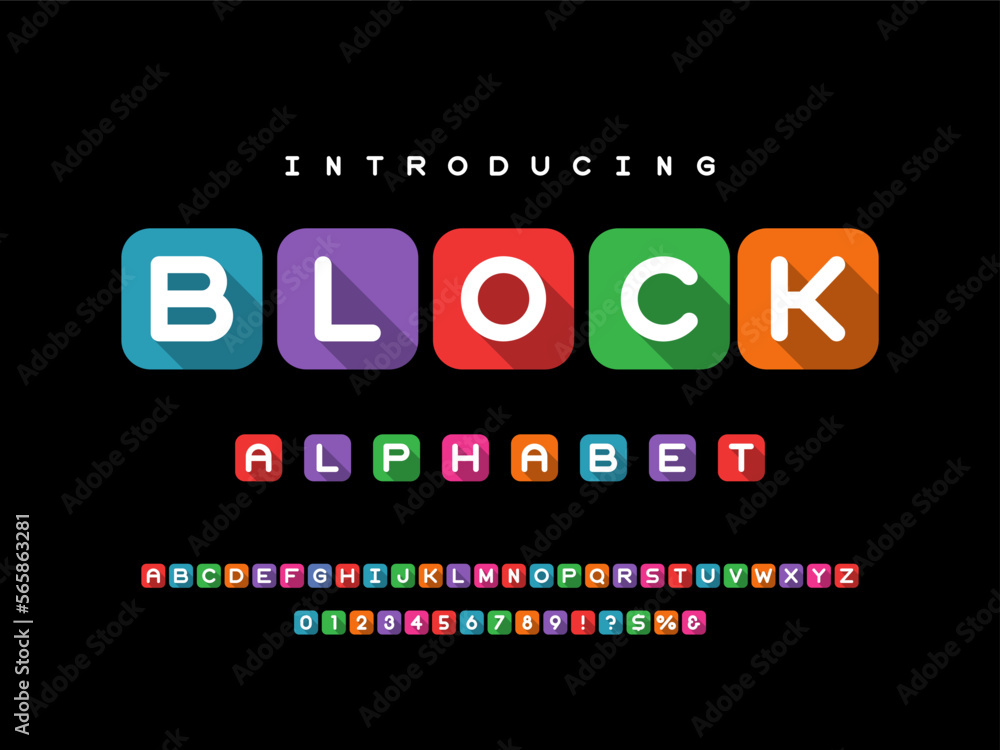Poster vector of modern colorful alphabet design with uppercase, numbers and symbols