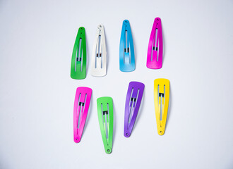 Set of hair clips on white background. Perfect for background.