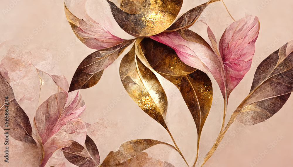 Poster abstract art botanical pink background vector. generative ai