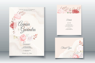 Beautiful roses floral frame wedding invitation card template Premium Vector