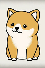 Dessin de petit chiot Shiba Inu, poil roux,mignon, Kawaii, IA g&eacute;n&eacute;rative