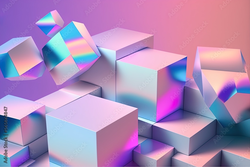 Poster geometric cube with holograms for a retro-futuristic marketing campaign generative ai