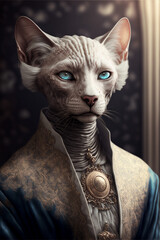 Portrait of a Cat dressed in a aristocratic, generative ai