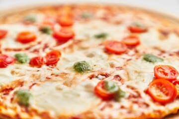  Delicious plate of caprese italian pizza over isolated white background