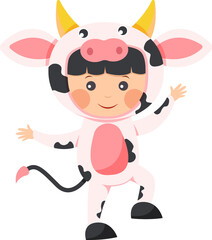 Happy child is wearing Cow animal costumes