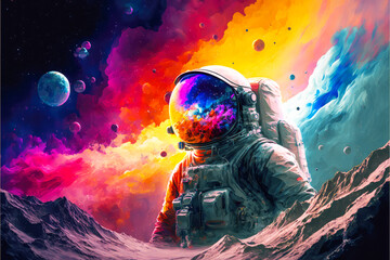 Abstract image of an astronaut, cosmonaut in a space suit on the other planet. Generative AI