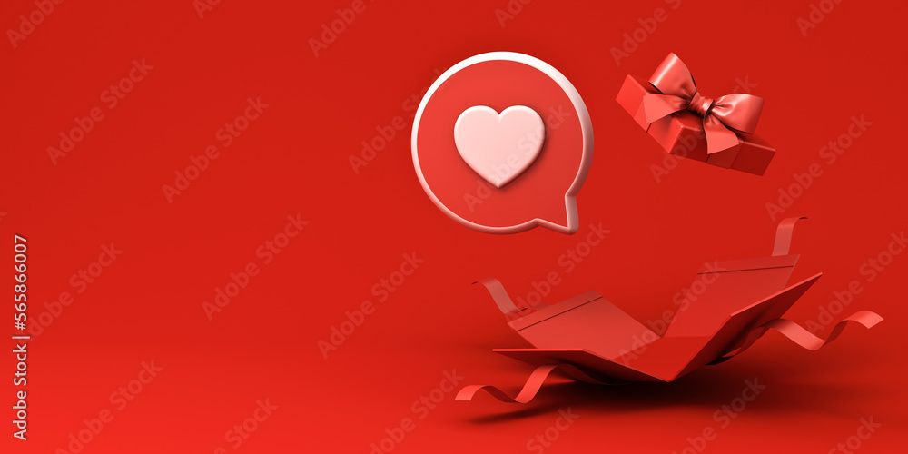 Fototapete valentine love gift message concepts all red opening gift box or blank opened present box with red r