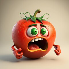 Scared red tomato cartoon character