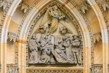 Obraz premium Details of the exterior of the Gothic Catholic Cathedral of St. Vitus, Wenceslas and Vojtech in Prague Castle