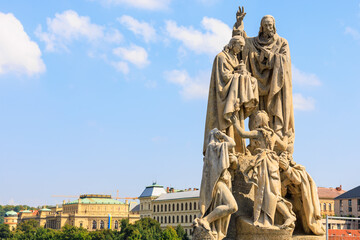 Obraz premium Ancient medieval sculptures on the Charles Bridge. Background with selective focus