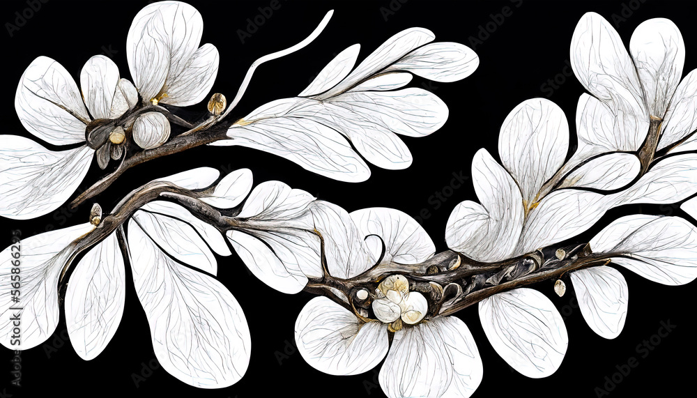 Poster branch with spring flowers. generative ai