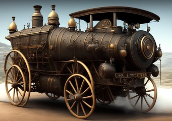 Fototapeta na wymiar Ancient Historical Car with Steam Power, Generative AI Illustration