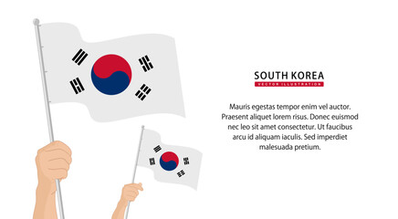 Hand holding South Korea flag. Illustration in flat style. Waving flag of South Korea isolated. vector illustration