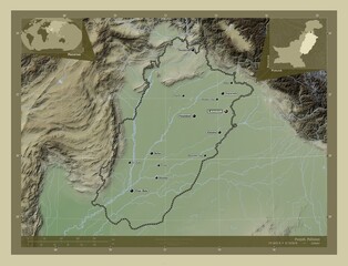 Punjab, Pakistan. Wiki. Labelled points of cities