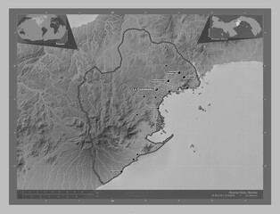 Panama Oeste, Panama. Grayscale. Labelled points of cities