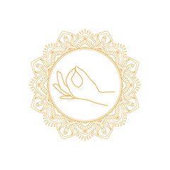 Gyan mudra on the ornate golden frame. Illustration on transparent background