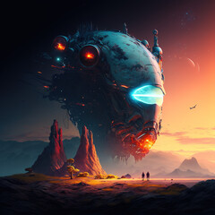 Obraz premium Atmosphere on extraterrestrial planets as background idea for sci-fi theme.Generative Ai
